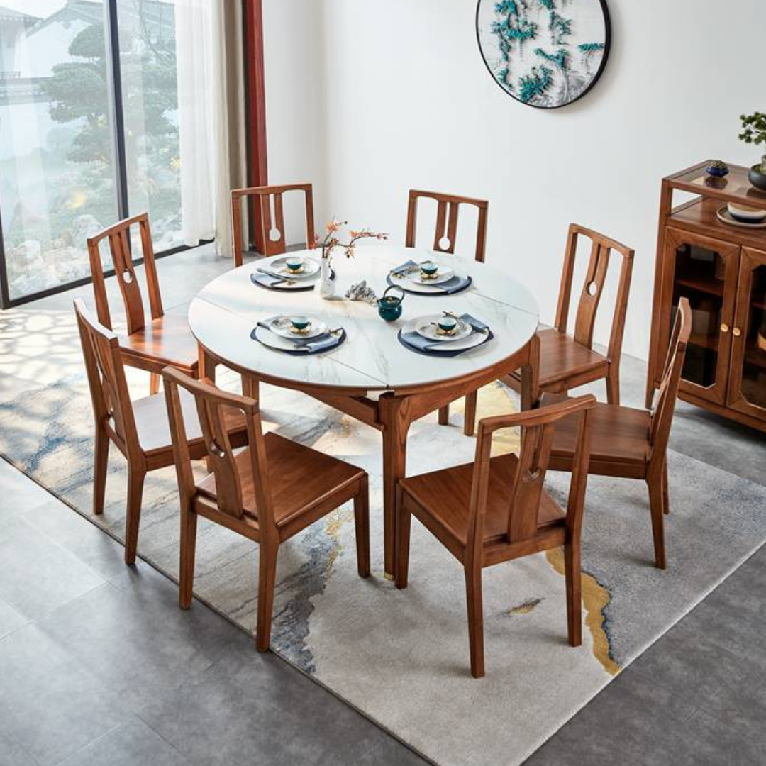 Cassie Walnut Extendable Dining Table and Chairs Set