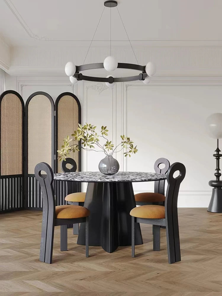 Black Swan Marble Table and Chairs Dining Set