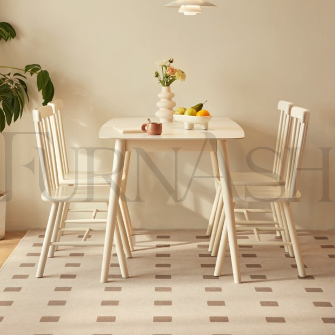 Saray Wooden Off White Dining Table and Chairs Set
