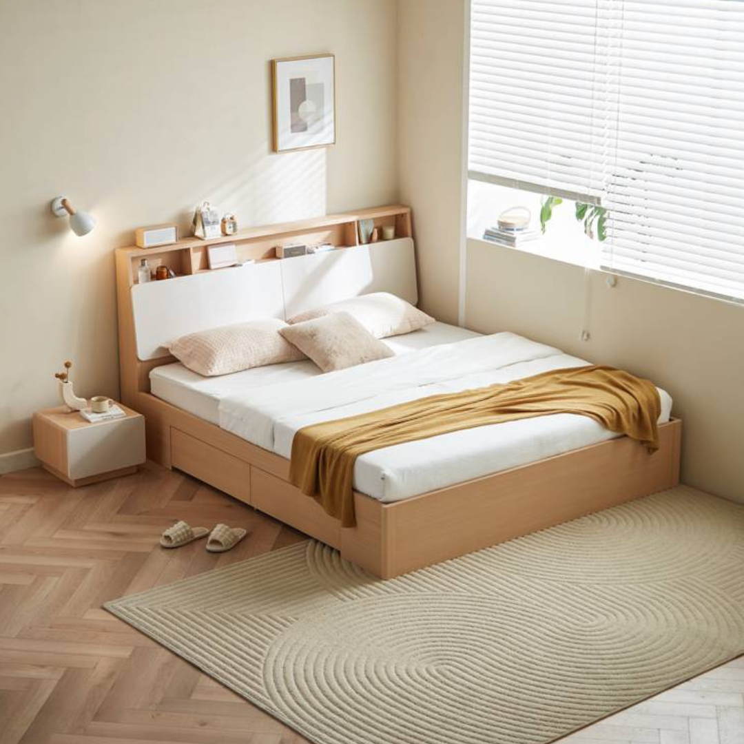 Nifty Wooden Hydraulic Bed With Storage