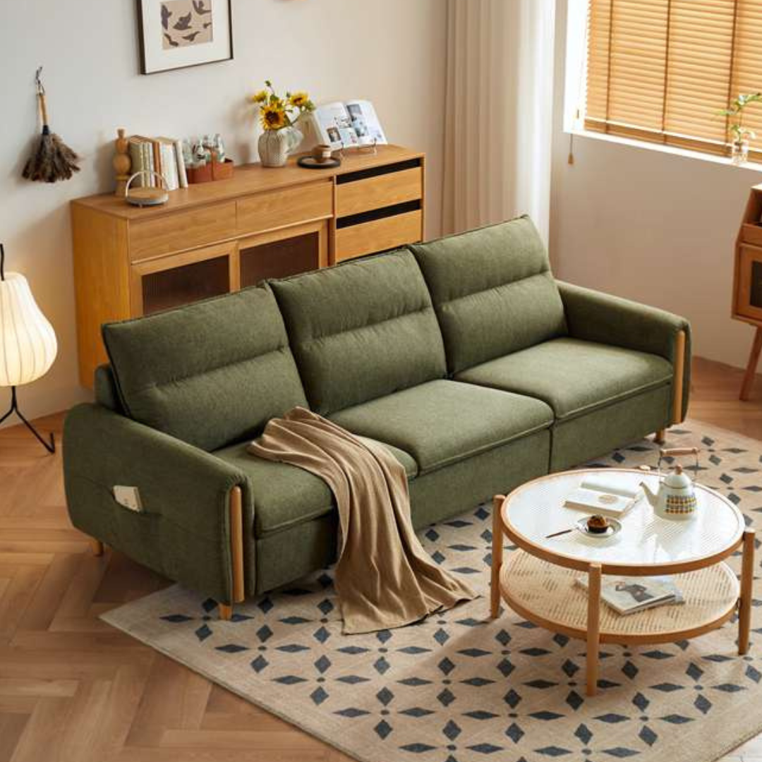 Reem Comfy Cotton Linen Fabric 3 Seat Sofa
