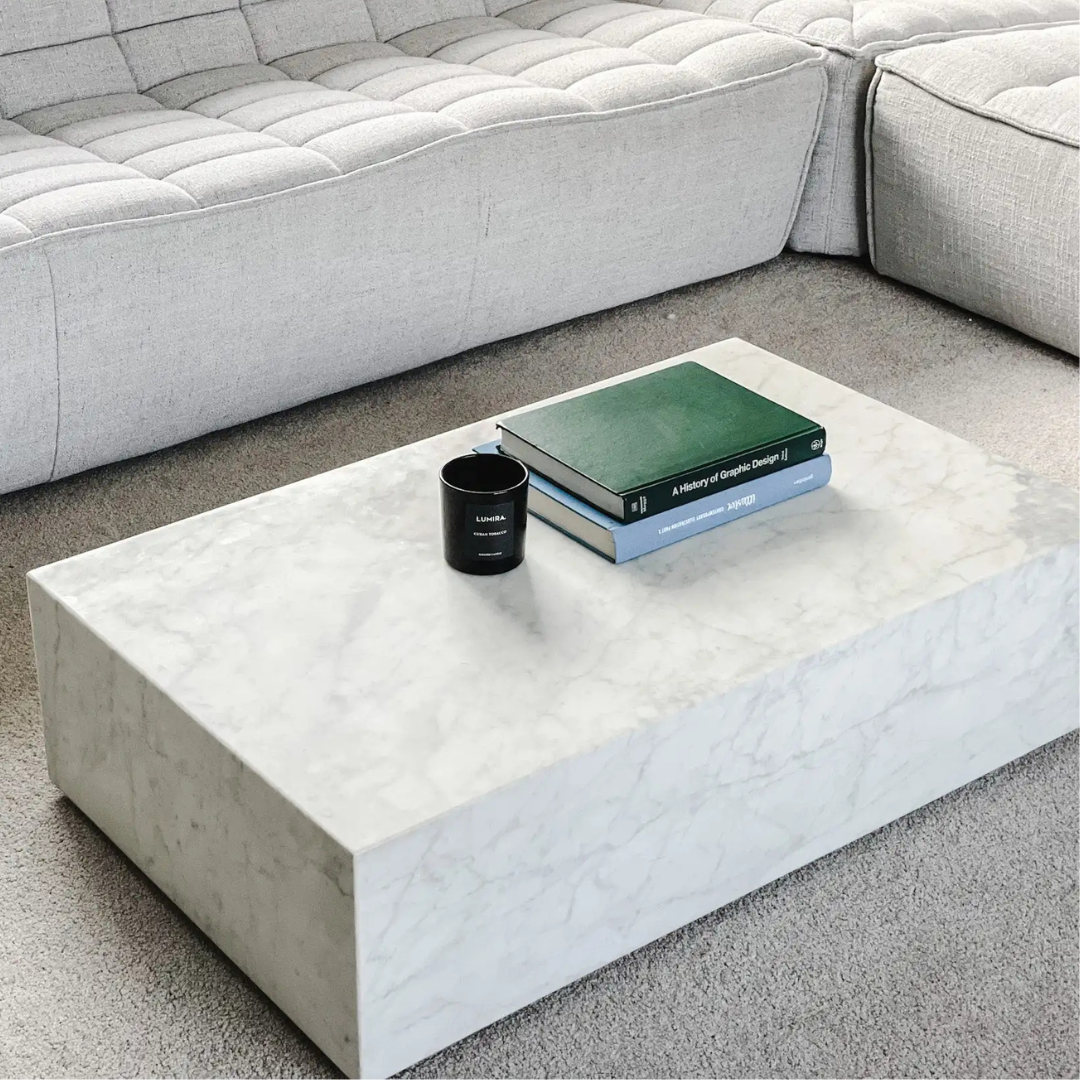 Cleo Minimalist Rectangular Carrara Marble Coffee Table