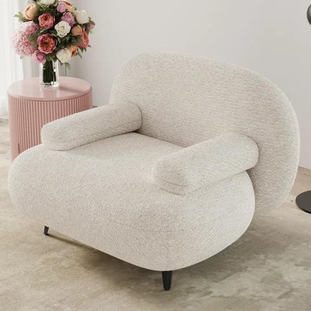 Owal Boucle Arm Chair and Footstool