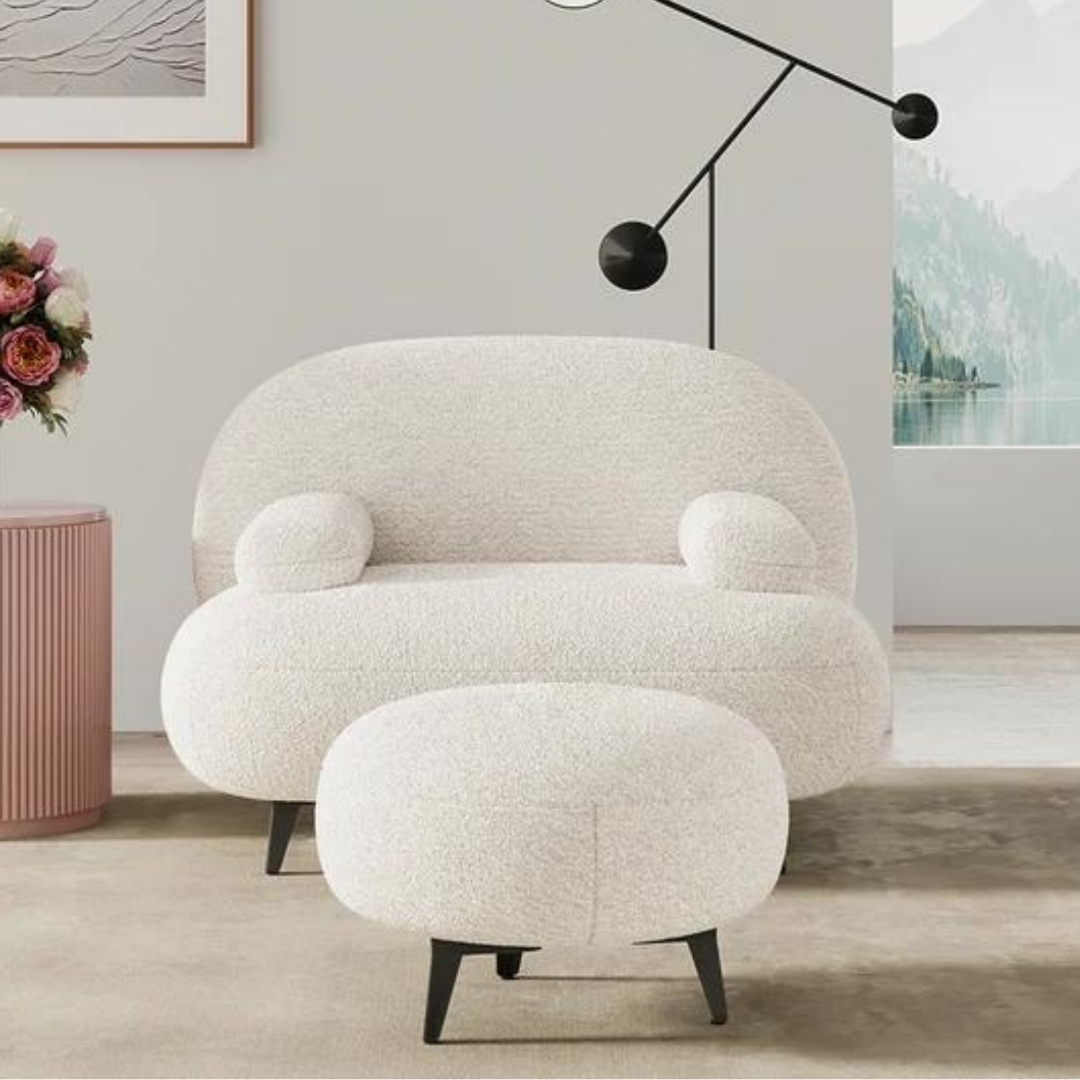 Owal Boucle Arm Chair and Footstool