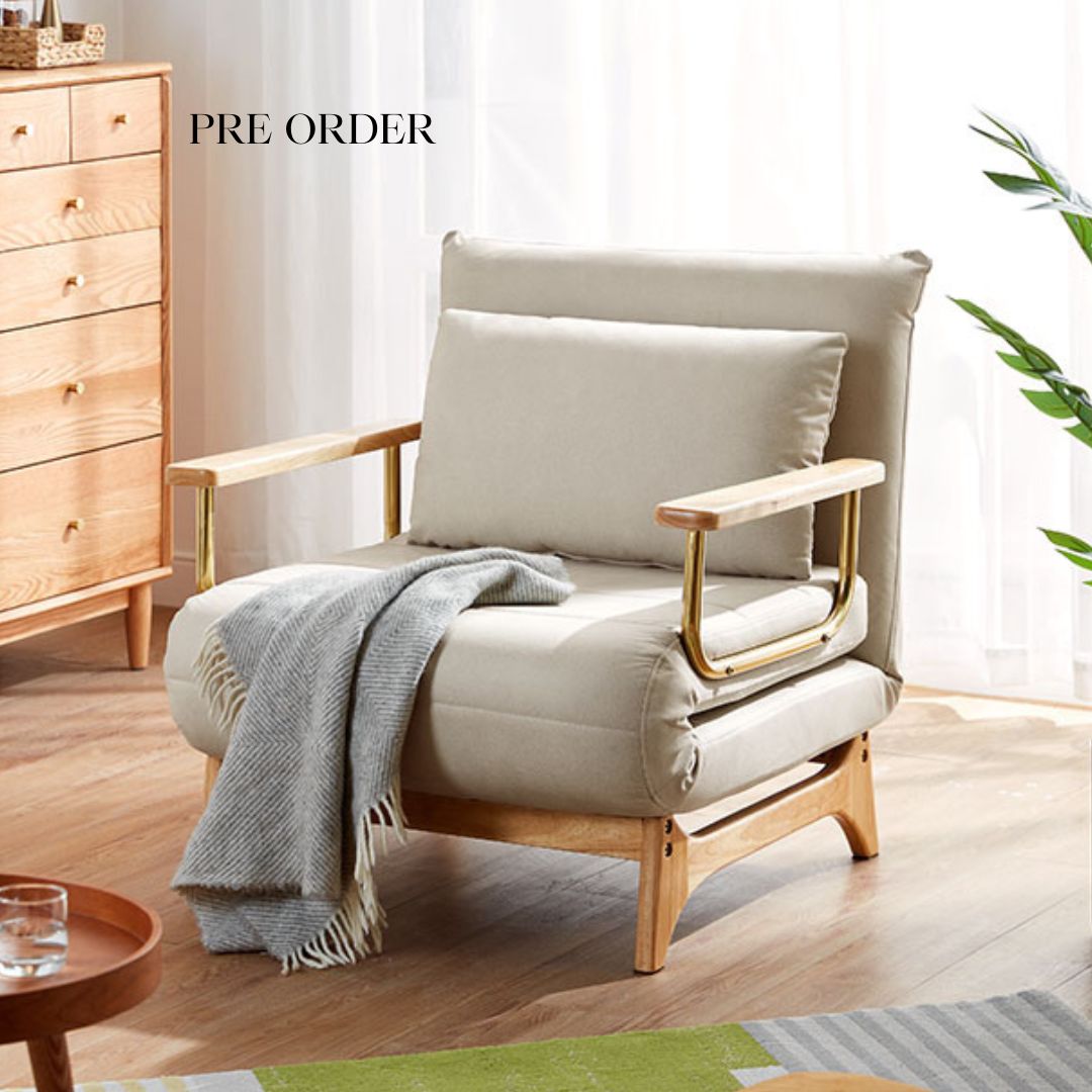 Plata Armchair Cum Bed - Beige and Mink Colour