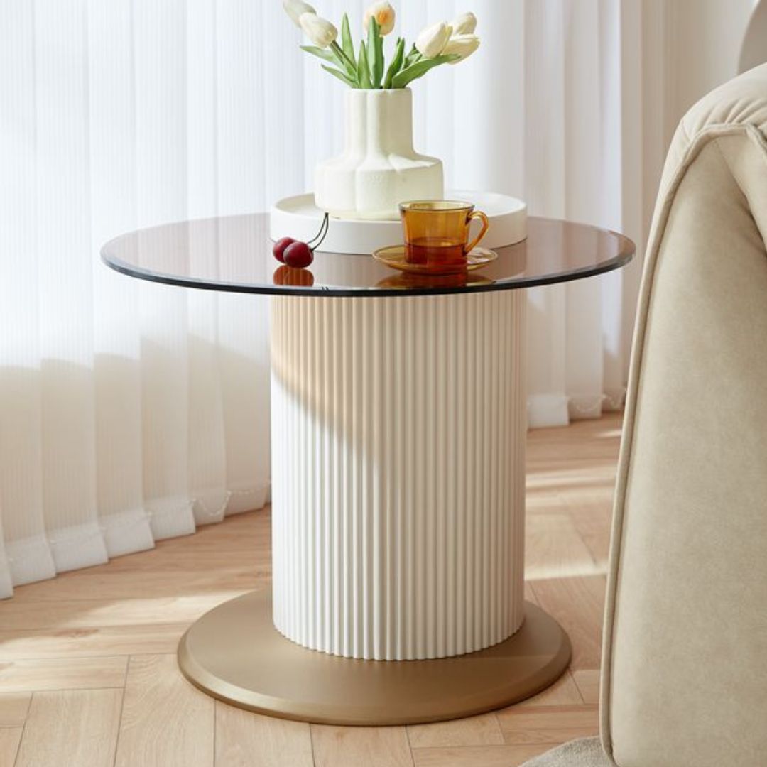 Lyba Curved Wood and Glass End Table