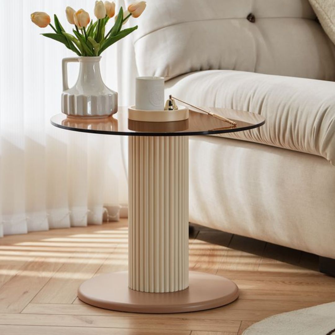 Milo Round Wooden Glass End Table