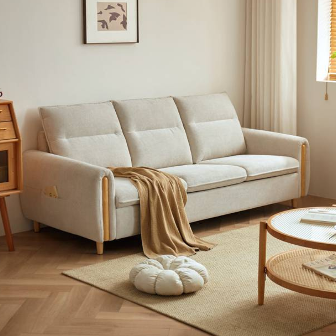 Reem Comfy Cotton Linen Fabric 3 Seat Sofa