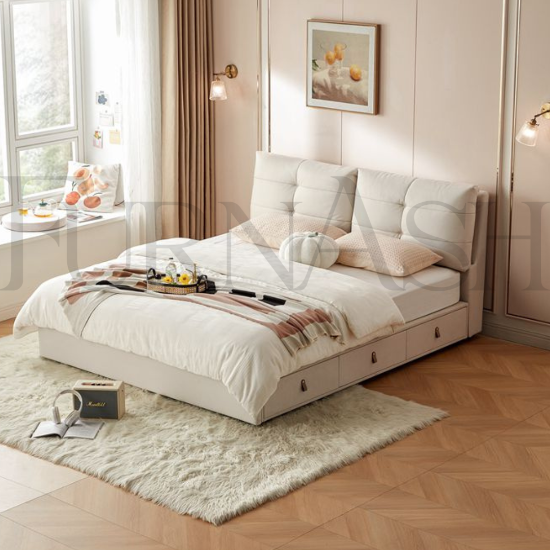 Virgo Beige Slatted Bed With Storage
