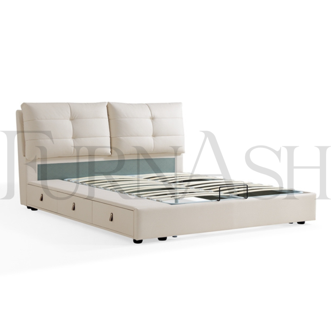 Virgo Beige Slatted Bed With Storage